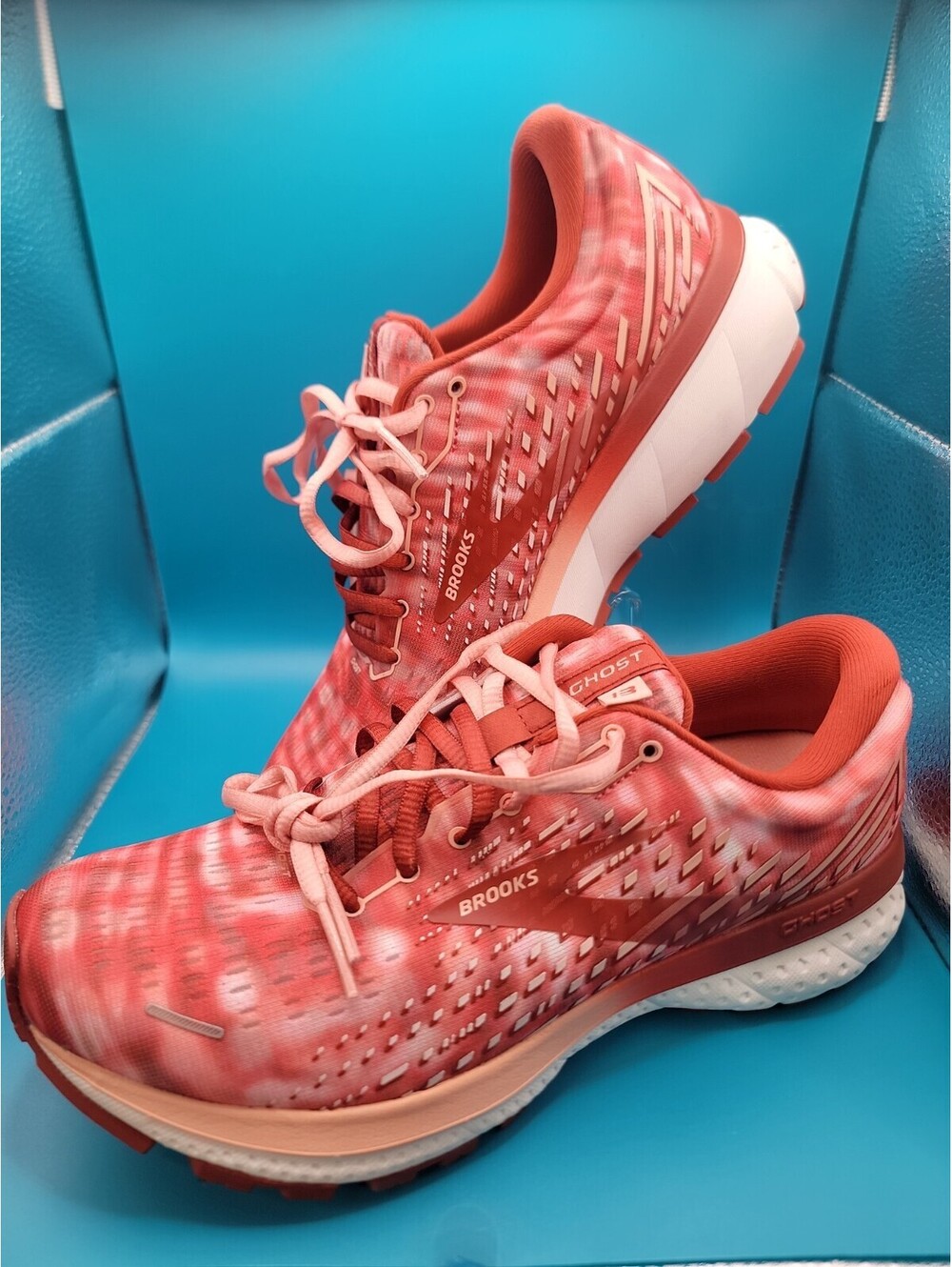 Brooks Ghost 13 Running Shoes Womens 8 Red Pink Fair Tie Dye Athletic Sneakers
